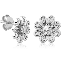 STERLING SILVER 925 RHODIUM COATED JEWELED EAR STUDS PAIR SPECIAL NEW DESIGN