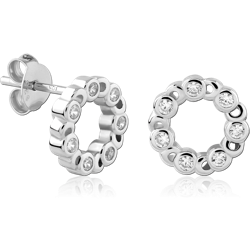 STERLING SILVER 925 RHODIUM COATED JEWELED EAR STUDS PAIR SPECIAL NEW DESIGN