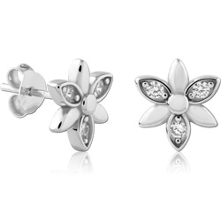 STERLING SILVER 925 RHODIUM COATED JEWELED EAR STUDS PAIR SPECIAL NEW DESIGN
