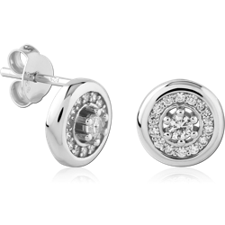 STERLING SILVER 925 RHODIUM COATED JEWELED EAR STUDS PAIR SPECIAL NEW DESIGN