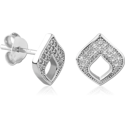 STERLING SILVER 925 RHODIUM COATED JEWELED EAR STUDS PAIR SPECIAL NEW DESIGN