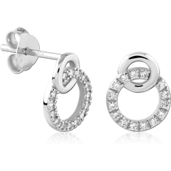 STERLING SILVER 925 RHODIUM COATED JEWELED EAR STUDS PAIR SPECIAL NEW DESIGN