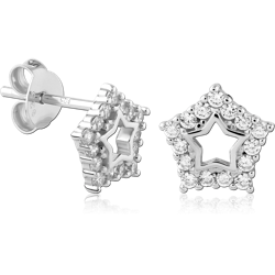 STERLING SILVER 925 RHODIUM COATED JEWELED EAR STUDS PAIR SPECIAL NEW DESIGN