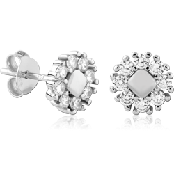 STERLING SILVER 925 RHODIUM COATED JEWELED EAR STUDS PAIR SPECIAL NEW DESIGN