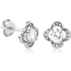 STERLING SILVER 925 RHODIUM COATED JEWELED EAR STUDS PAIR SPECIAL NEW DESIGN