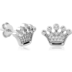 STERLING SILVER 925 RHODIUM COATED JEWELED EAR STUDS PAIR SPECIAL NEW DESIGN