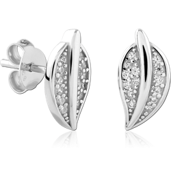 STERLING SILVER 925 RHODIUM COATED JEWELED EAR STUDS PAIR SPECIAL NEW DESIGN