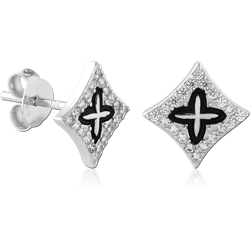 STERLING SILVER 925 RHODIUM COATED JEWELED EAR STUDS PAIR SPECIAL NEW DESIGN