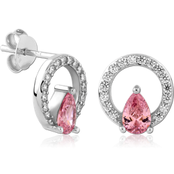 STERLING SILVER 925 RHODIUM COATED JEWELED EAR STUDS PAIR SPECIAL NEW DESIGN