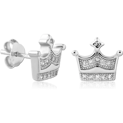 STERLING SILVER 925 RHODIUM COATED JEWELED EAR STUDS PAIR SPECIAL NEW DESIGN