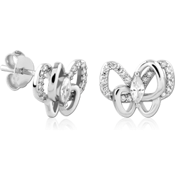STERLING SILVER 925 RHODIUM COATED JEWELED EAR STUDS PAIR SPECIAL NEW DESIGN