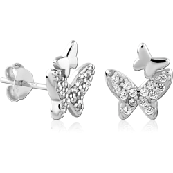 STERLING SILVER 925 RHODIUM COATED JEWELED EAR STUDS PAIR SPECIAL NEW DESIGN
