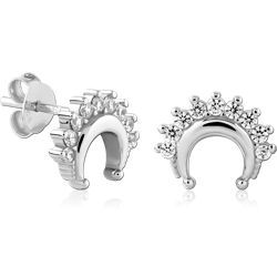 STERLING SILVER 925 RHODIUM COATED JEWELED EAR STUDS PAIR SPECIAL NEW DESIGN