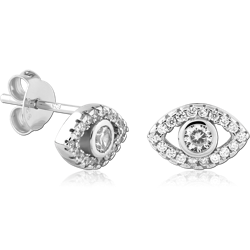 STERLING SILVER 925 RHODIUM COATED JEWELED EAR STUDS PAIR SPECIAL NEW DESIGN
