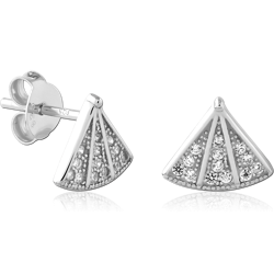 STERLING SILVER 925 RHODIUM COATED JEWELED EAR STUDS PAIR SPECIAL NEW DESIGN