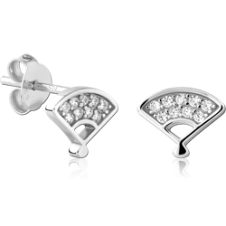 STERLING SILVER 925 RHODIUM COATED JEWELED EAR STUDS PAIR SPECIAL NEW DESIGN