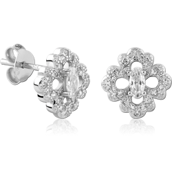 STERLING SILVER 925 RHODIUM COATED JEWELED EAR STUDS PAIR SPECIAL NEW DESIGN