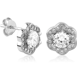 STERLING SILVER 925 RHODIUM COATED JEWELED EAR STUDS PAIR SPECIAL NEW DESIGN