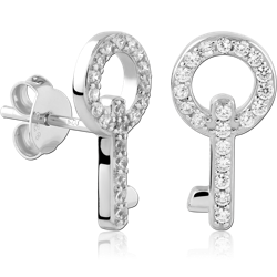 STERLING SILVER 925 RHODIUM COATED JEWELED EAR STUDS PAIR SPECIAL NEW DESIGN