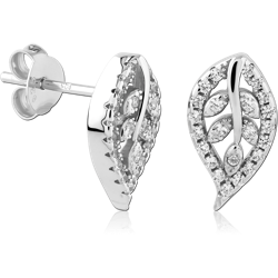 STERLING SILVER 925 RHODIUM COATED JEWELED EAR STUDS PAIR SPECIAL NEW DESIGN