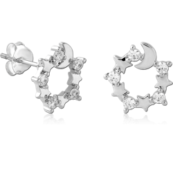 STERLING 925 SILVER RHODIUM PLATED JEWELED EAR STUDS PAIR