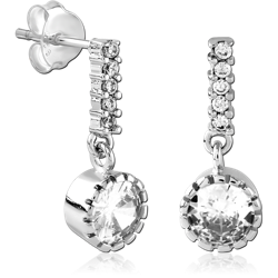 STERLING 925 SILVER RHODIUM PLATED JEWELED EAR STUDS PAIR