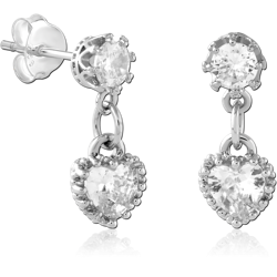 STERLING 925 SILVER RHODIUM PLATED JEWELED EAR STUDS PAIR