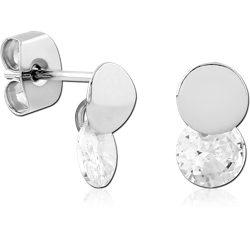 STERLING SILVER 925 RHODIUM COATED JEWELED EAR STUDS PAIR SPECIAL NEW DESIGN