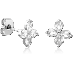 STERLING SILVER 925 RHODIUM COATED JEWELED EAR STUDS PAIR SPECIAL NEW DESIGN