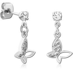 STERLING SILVER 925 RHODIUM COATED JEWELED EAR STUDS PAIR SPECIAL NEW DESIGN
