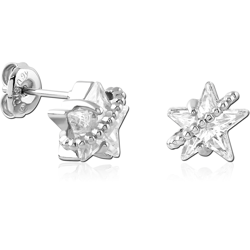 STERLING SILVER 925 RHODIUM COATED JEWELED EAR STUDS PAIR SPECIAL NEW DESIGN