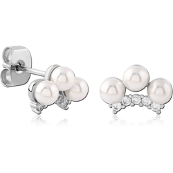 STERLING SILVER 925 RHODIUM COATED JEWELED EAR STUDS PAIR SPECIAL NEW DESIGN