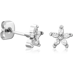 STERLING SILVER 925 RHODIUM COATED JEWELED EAR STUDS PAIR SPECIAL NEW DESIGN