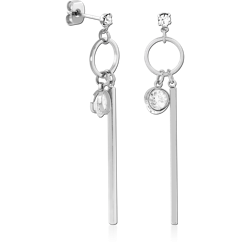 STERLING SILVER 925 RHODIUM COATED JEWELED EAR STUDS PAIR SPECIAL NEW DESIGN