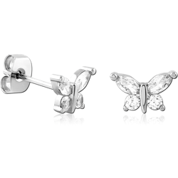 STERLING SILVER 925 RHODIUM COATED JEWELED EAR STUDS PAIR SPECIAL NEW DESIGN