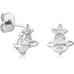 STERLING SILVER 925 RHODIUM COATED JEWELED EAR STUDS PAIR SPECIAL NEW DESIGN