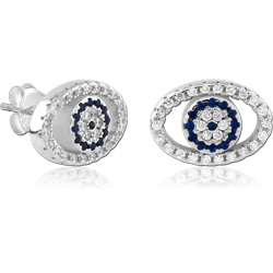 STERLING SILVER 925 RHODIUM COATED JEWELED EAR STUDS PAIR SPECIAL NEW DESIGN