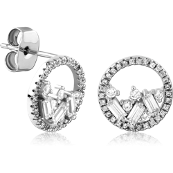 STERLING SILVER 925 RHODIUM COATED JEWELED EAR STUDS PAIR SPECIAL NEW DESIGN