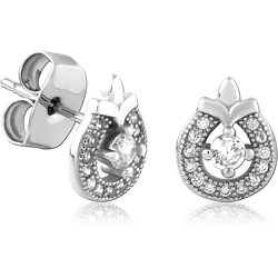 STERLING SILVER 925 RHODIUM COATED JEWELED EAR STUDS PAIR SPECIAL NEW DESIGN