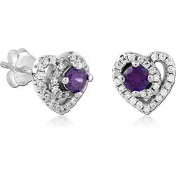 STERLING SILVER 925 RHODIUM COATED JEWELED EAR STUDS PAIR SPECIAL NEW DESIGN