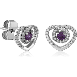 STERLING SILVER 925 RHODIUM COATED JEWELED EAR STUDS PAIR SPECIAL NEW DESIGN