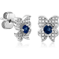 STERLING SILVER 925 RHODIUM COATED JEWELED EAR STUDS PAIR SPECIAL NEW DESIGN