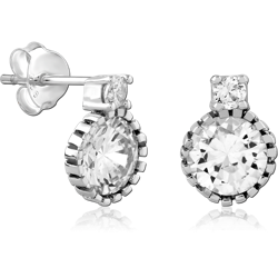 STERLING SILVER 925 RHODIUM COATED JEWELED EAR STUDS PAIR SPECIAL NEW DESIGN