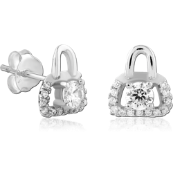 STERLING SILVER 925 RHODIUM COATED JEWELED EAR STUDS PAIR SPECIAL NEW DESIGN