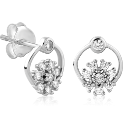 STERLING 925 SILVER RHODIUM PLATED  JEWELED EAR STUDS PAIR