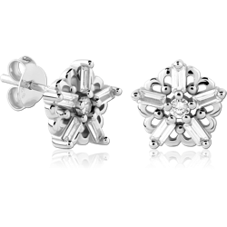STERLING 925 SILVER RHODIUM PLATED  JEWELED EAR STUDS PAIR