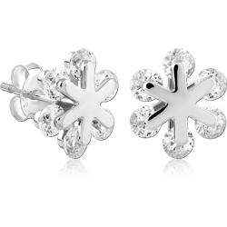 STERLING 925 SILVER RHODIUM PLATED  JEWELED EAR STUDS PAIR