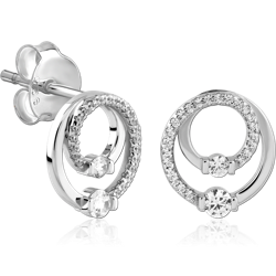 STERLING 925 SILVER RHODIUM PLATED  JEWELED EAR STUDS PAIR