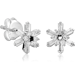 STERLING 925 SILVER RHODIUM PLATED  JEWELED EAR STUDS PAIR