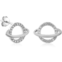 STERLING 925 SILVER PLATED JEWELED EAR STUDS PAIR